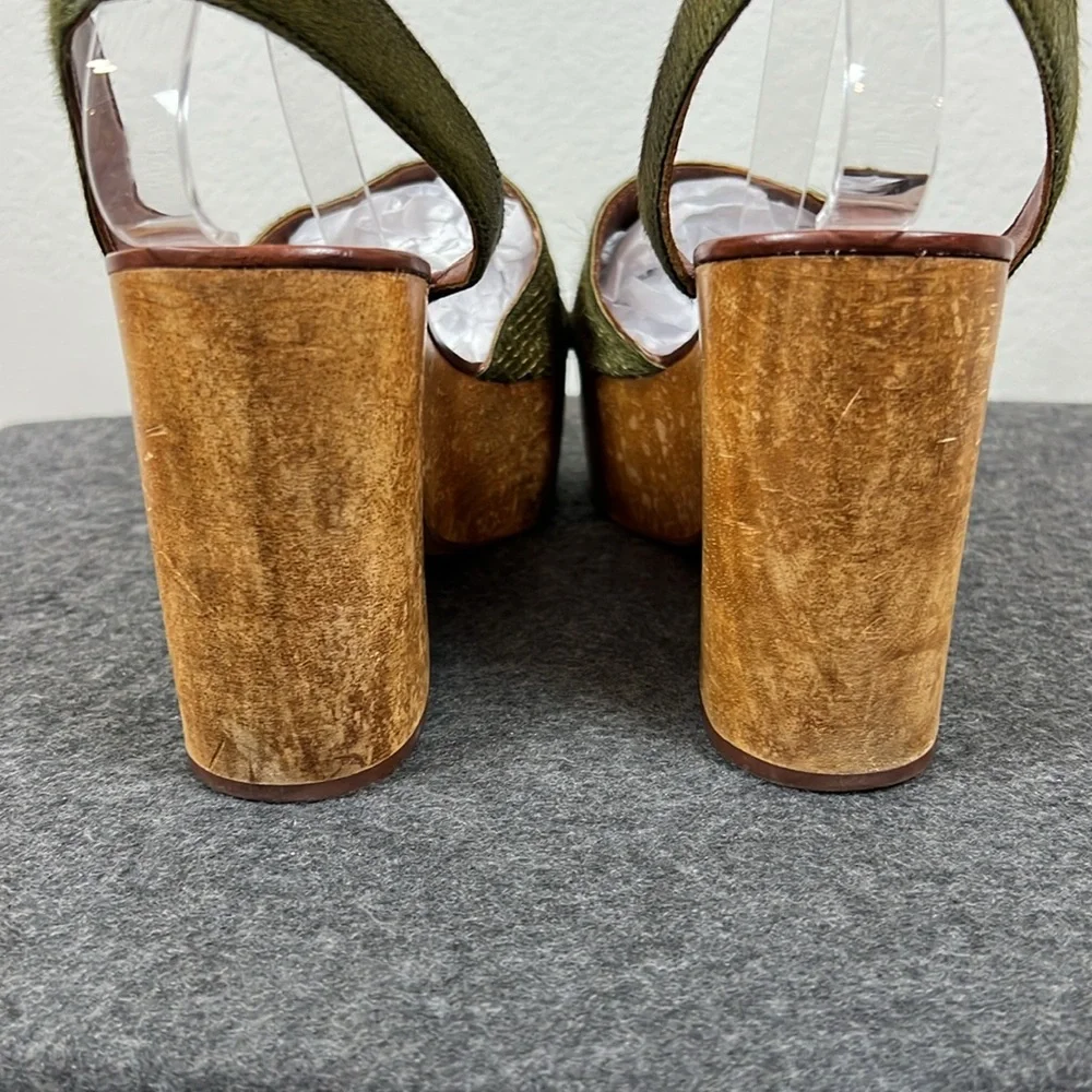 Tory Burch Olive Woven Platform Sandals with Wood-Effect Heel